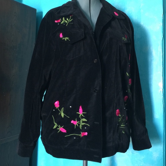 Quacker Factory Rose & Rhinestone Appliquéd Jacket