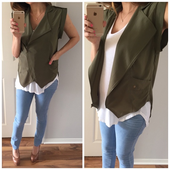 Sold • Olive Asymmetrical Zip-Up Vest - Picture 3 of 4