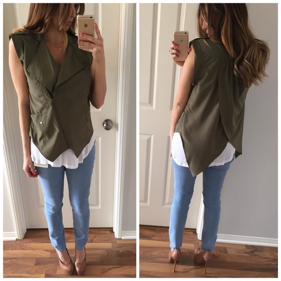 Sold • Olive Asymmetrical Zip-Up Vest - Picture 4 of 4