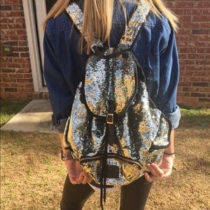 PINK gold and black sequin back pack💛