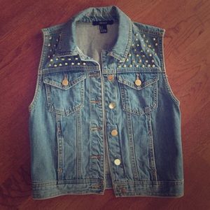 Gold studded denim vest