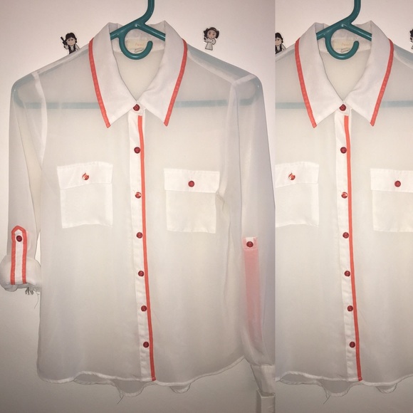 🎊White and orange button down | Small 🎊