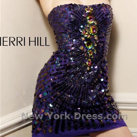 Sherri Hill Mini Purple Sequin Dress