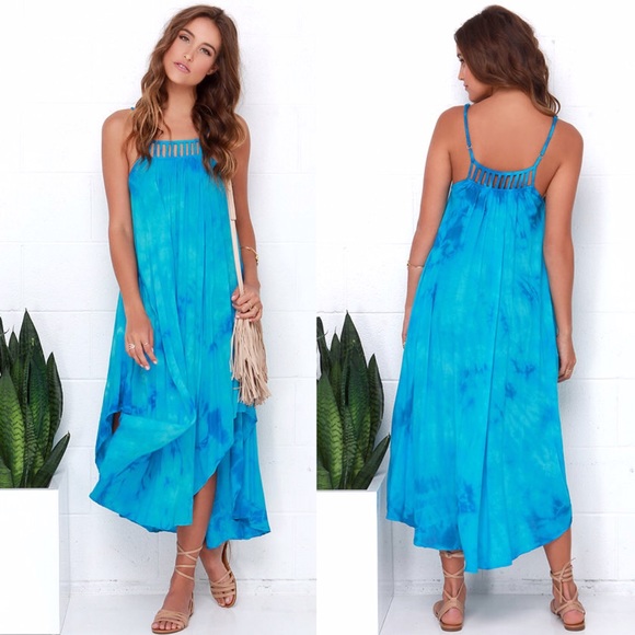 Lulus Dresses & Skirts - Lulu*s Tie Die Flowy Midi Dress with Ladder Detail