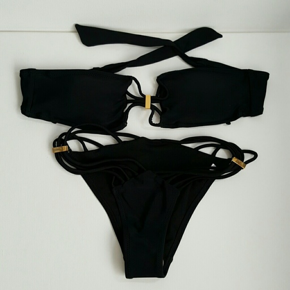 NEW Black Bathing Suit Top & Bottom Size Small