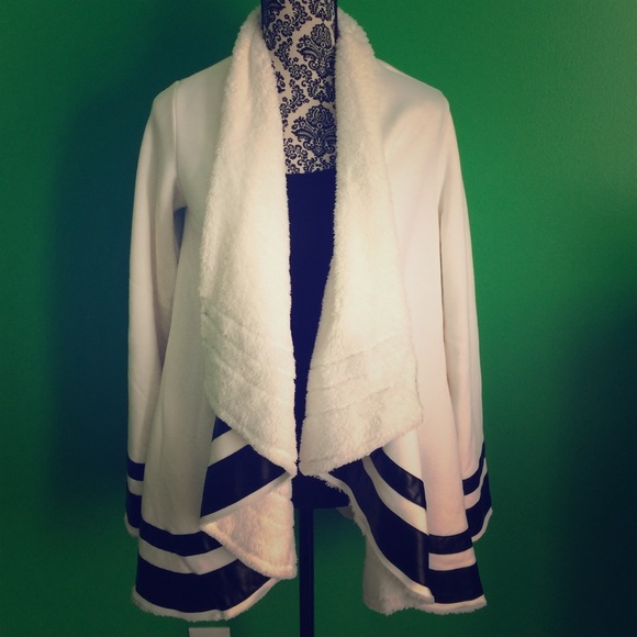 Faux Leather and Fleece Cardigan
