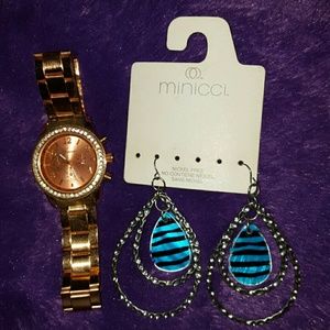Rose gold watch & earings