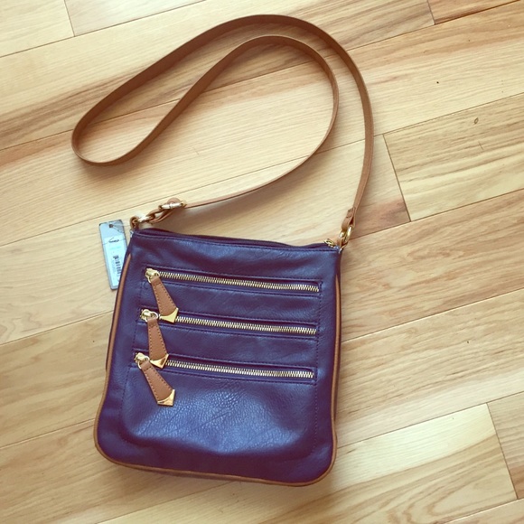 Navy and tan crossbody bag