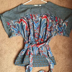 AMAZING Ny&Co Paisley silk tie waist kimono shirt