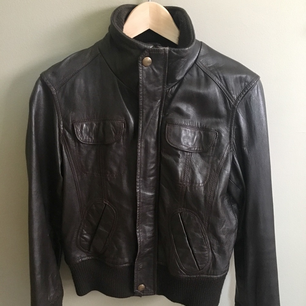 Mango genuine leather brown jacket