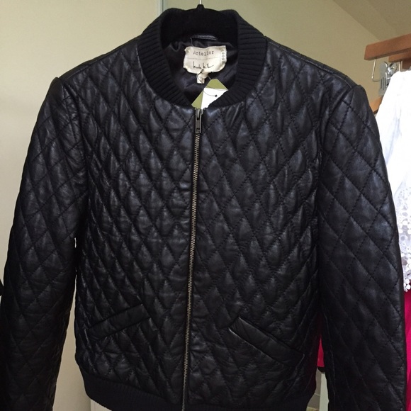 Nicole Miller quilted leather bomber jacket.