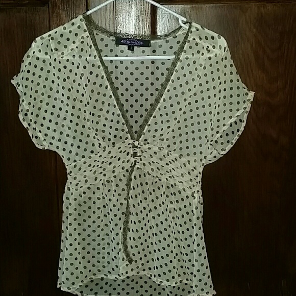 Sheer beige blouse with brown polka dots