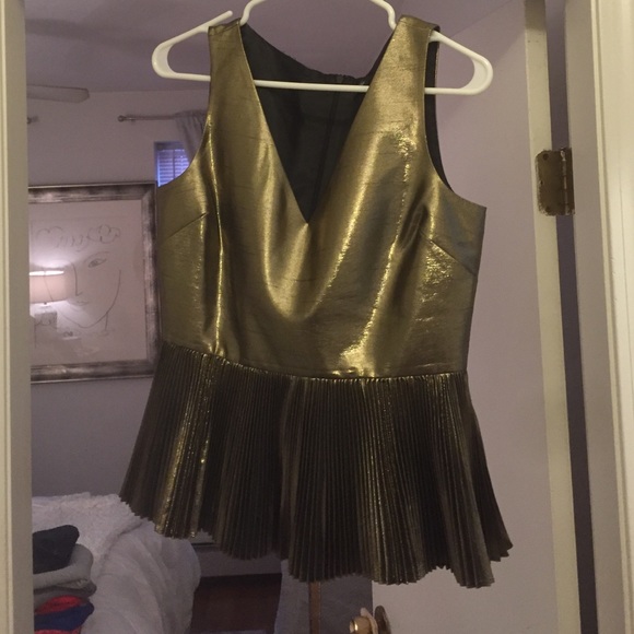 Kate Spade Saturday- Gold pleated peplum top