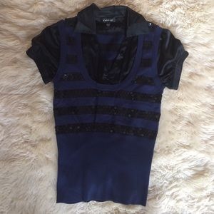 Bebe black and blue sequin top