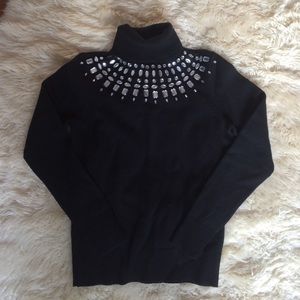 Inc black beaded turtleneck sweater