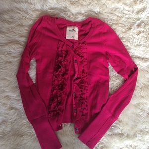 Hollister pink cardigan with ruffles