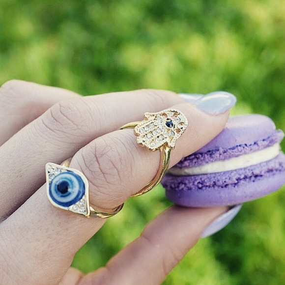 Hamsa and evil eye ring