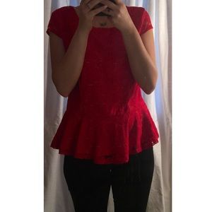 Red lace peplum top