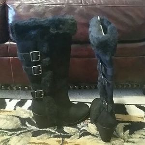 Black suede wedge boots