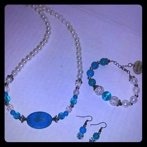 Handcrafted Bedazzle Pearls HOPE Necklace Set