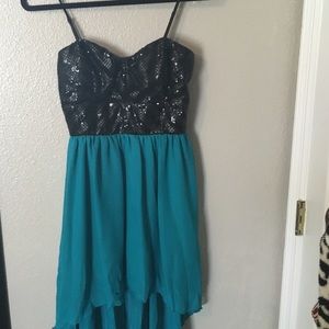 Black and turquoise high low dress
