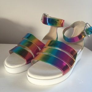 Sz9 ASOS Rainbow Sandals Flip Flops Holographic