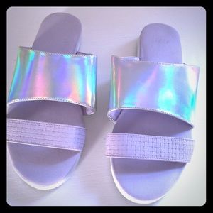 Sz8 (fits 7 too) ASOS HOLOGRAPHIC White SANDALS