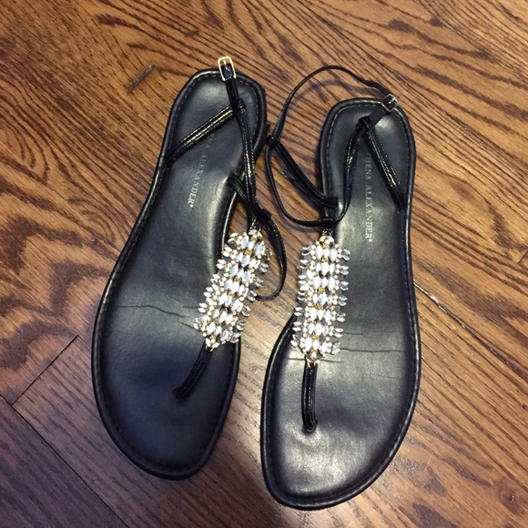 Black/crystal sandals.