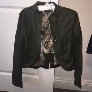 Army green military leather jacket