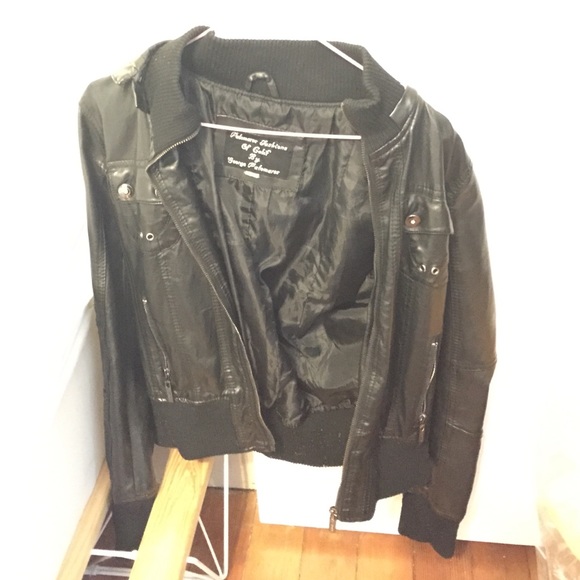 Hooded faux leather biker jacket