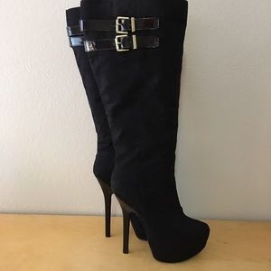 Black suade platform boots