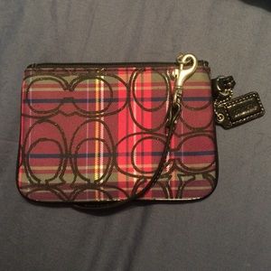 Coach Signature Stripe Tartan Wristlet