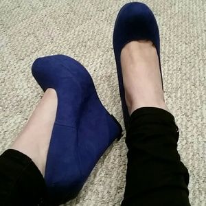 Blue suede wedges