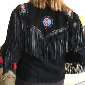 Black Native American vintage fringe jacket, 80's