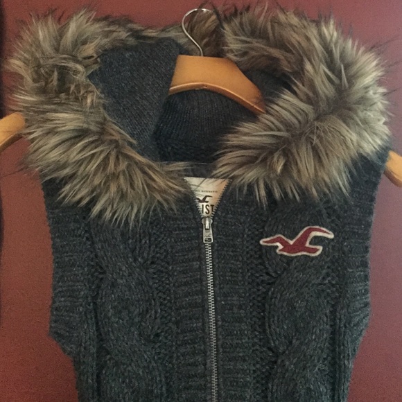Hollister Sweater Vest with Fur Hood