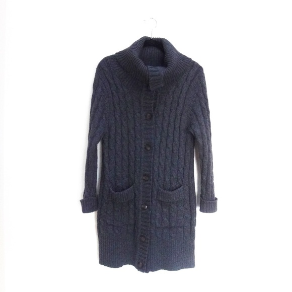 Dark Gray turtleneck long sweater cardigan