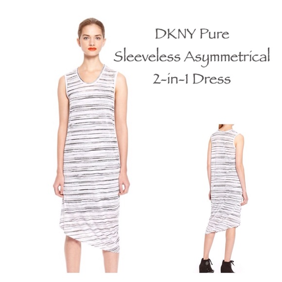 DKNY Pure by DKNY Asymmetrical Striped Lined Dress NWT Size XP