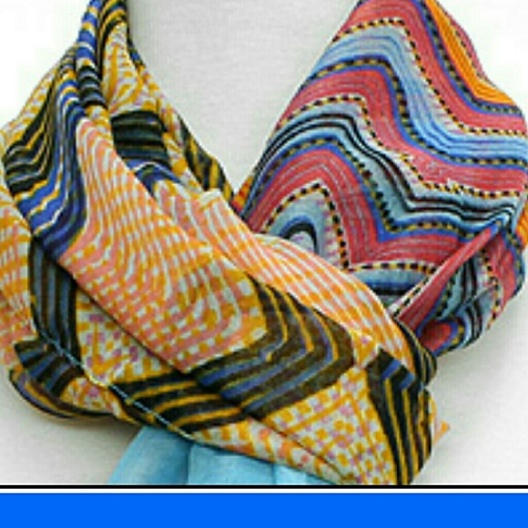 LIGHTWEIGHT TOURQUOISE GOLD RED BLACK ACCENT SCARF - Picture 2 of 3