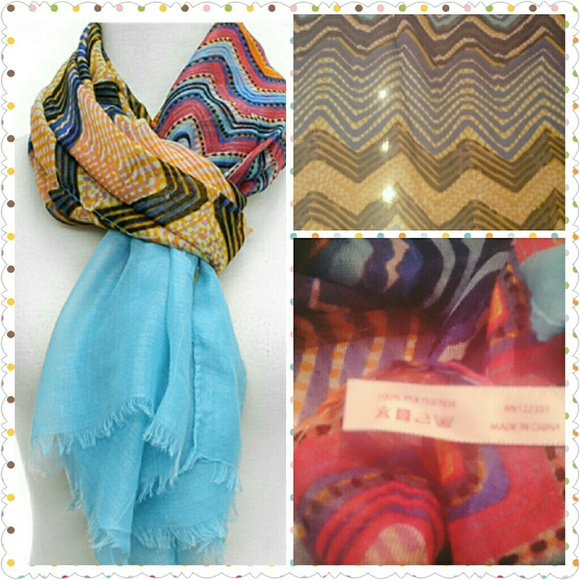 LIGHTWEIGHT TOURQUOISE GOLD RED BLACK ACCENT SCARF - Picture 3 of 3