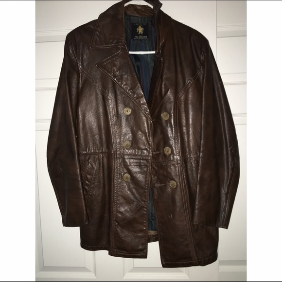 Golden bear leather trench coat