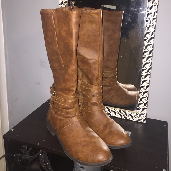 Brown calf height boots