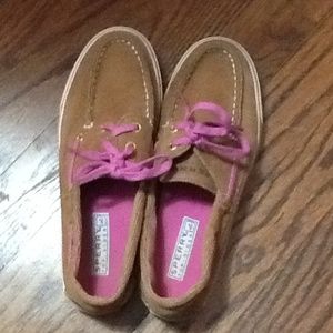Pink and tan sperrys