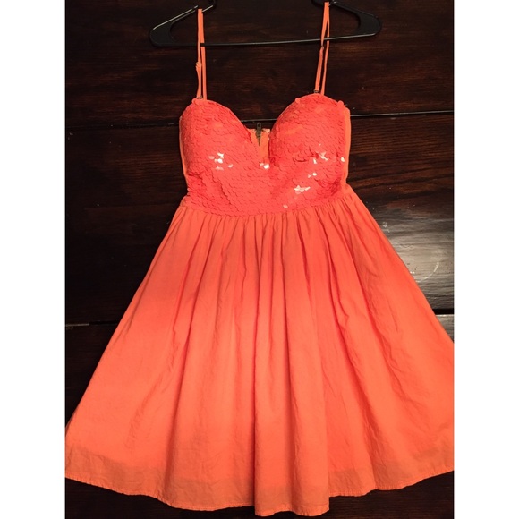 Coral Sequin Top Dress with Removable Straps