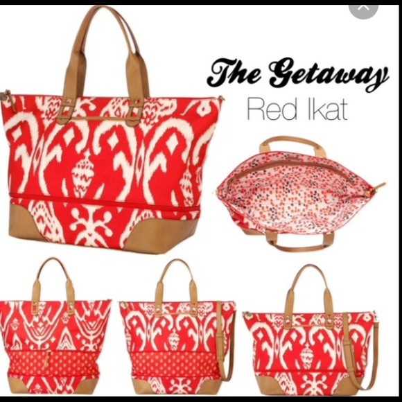 Stella & Dot Red Ikat Getaway Bag