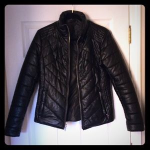 BCBG MAXAZRIA BLACK LEATHER COAT