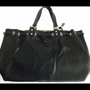 Auth. YSL Convertible Tote Bag BLK & Gold Shimmer