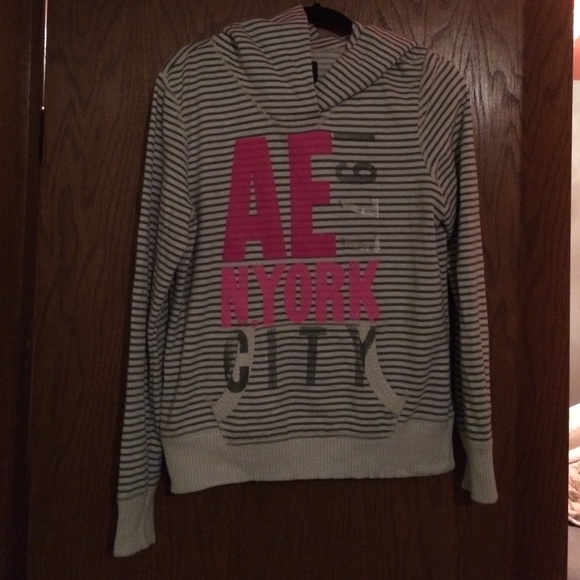 Hot pink and olive/cream striped sweatshirt