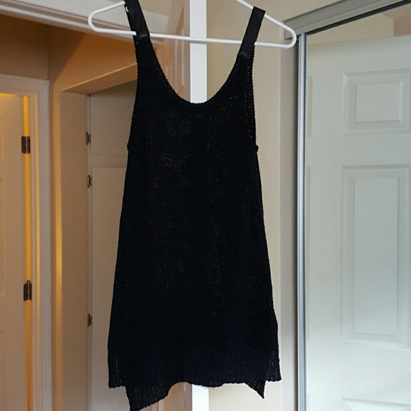 Black Bebe Crochet & Leather Tunic Tank