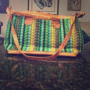 Camel Leather and Woven Thread Bag