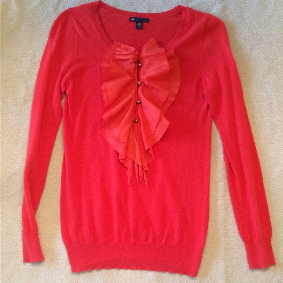 Red gap sweater with ruffle detail